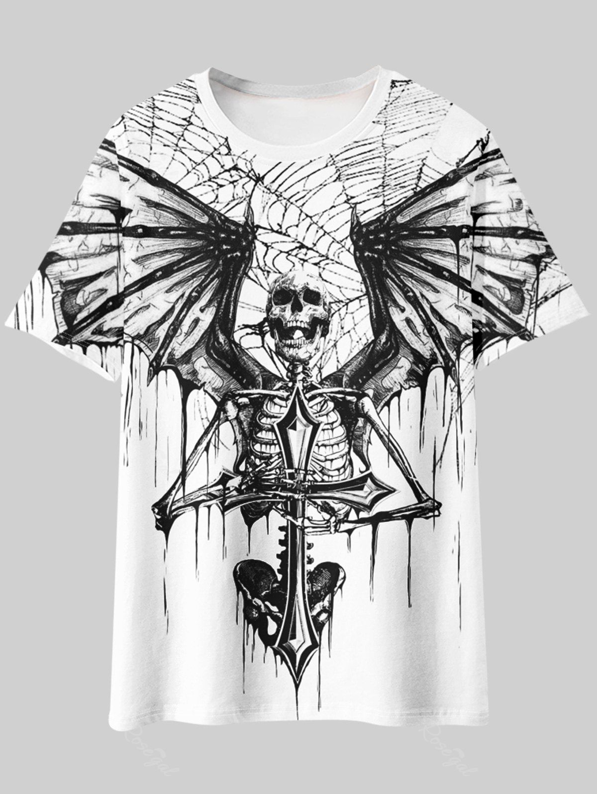 T-shirt Graphique Squelette Toile D'Araignée Blanc 6XL