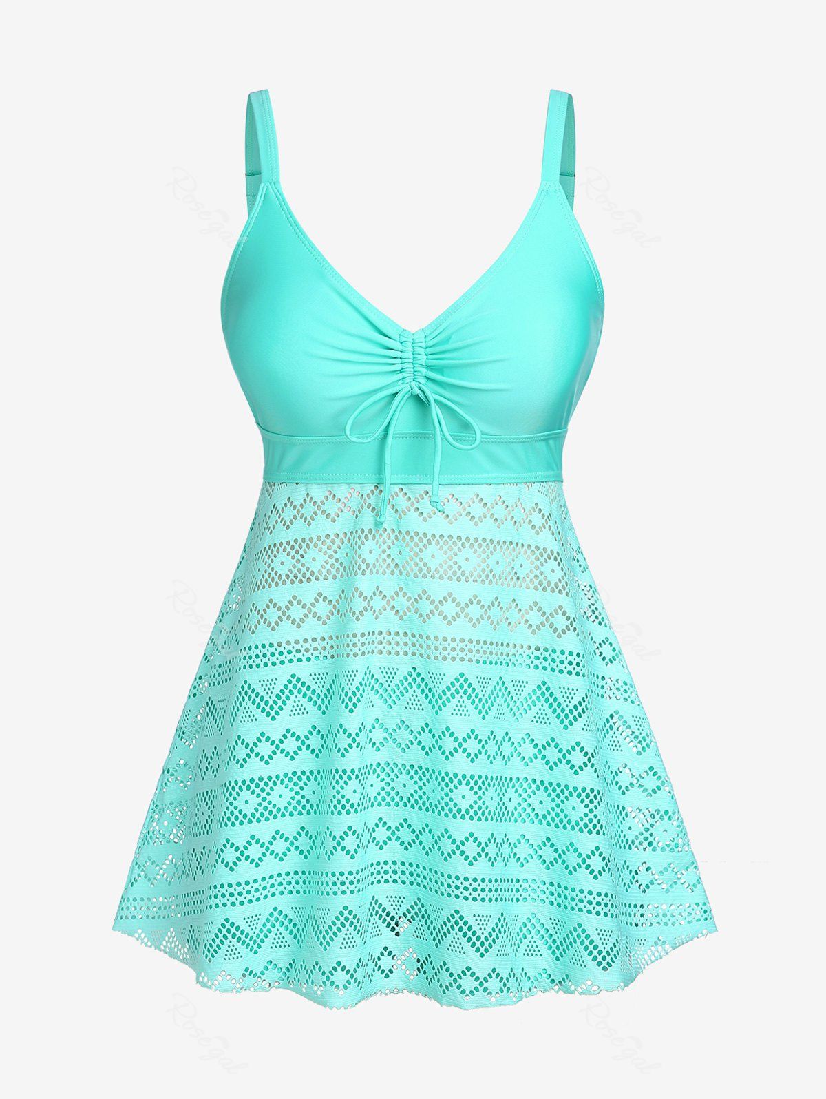 Fancy Plus Size Cinched Hollow Out Backless Padded Boyleg Tankini Swimsuit  