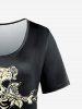 Gothic Skull Rose Anchor Print T-shirt -  