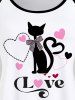 Plus Size Valentines Cat Love Heart Printed Raglan Sleeves Graphic Tee -  