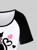 T-shirt à Imprimé Graphique Chat Cœur à Manches Raglan de Grande Taille - Blanc 5x | US 30-32