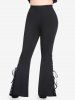 Plus Size Lace-up Slant Pocket Lace Panel Flare Pants -  
