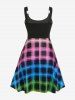 Plus Size Colorful Plaid O Ring Flare 1950s Dress -  