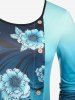 T-shirt Asymétrique en Couleur Ombrée à Imprimé Fleuri de Grande Taille - Bleu L