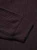Textured Plain Color V Notched Turn Down Collar Long Sleeve T Shirt -  