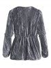 Haut Chiné Superposé Taille Elastique à Col Plongeant à Manches Longues en Velours - Gris M