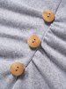 T-shirt Chiné Boutonné à Manches Longues à Col Relevé - Gris 2XL