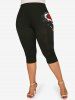 Plus Size Valentines Heart Printed Capri Leggings -  