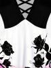 T-shirt Plongeant Croisé Ombré Fleur à Manches Courtes de Grande Taille - Noir L | États-Unis 12