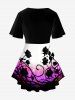 Plus Size Flower Ombre Crisscross Short Sleeves Plunging Tee -  