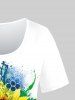 Plus Size Sunflower Paint Splatter Printed Short Sleeves Tee -  