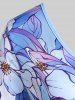 T-shirt Bicolore à Imprimé Fleur à Manches Courtes de Grande Taille - Bleu 5x | US 30-32