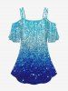 Plus Size Glitter Sparkles Printed Cold Shoulder T-shirt -  