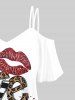 T-shirt à Imprimé Léopard et Lèvre Lettre LOVE à Epaule Dénudée de Grande Taille - café 1X | US 14-16