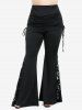 Plus Size Side Floral Lace Panel Bell Bottom Cinched Ruched Skirted Pull On Pants -  