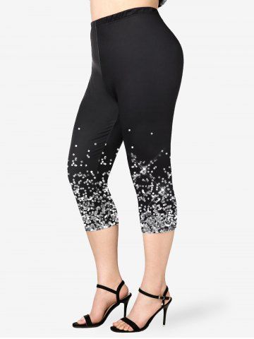 Plus Size Sparkle Glitter High Rise Capri Leggings - BLACK - L | US 12