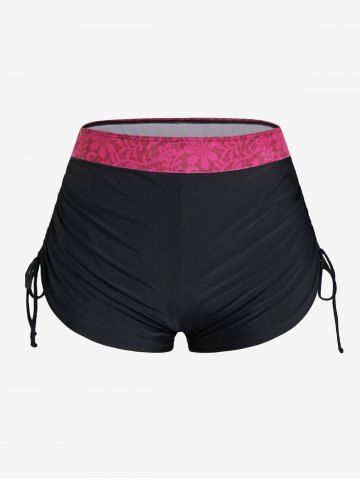 Plus Size Skull Rose Wing Print Cinched Boyshorts Tankini Swimsuit