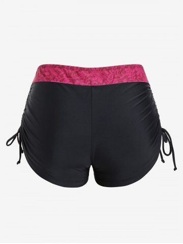 Plus Size Skull Rose Wing Print Cinched Boyshorts Tankini Swimsuit