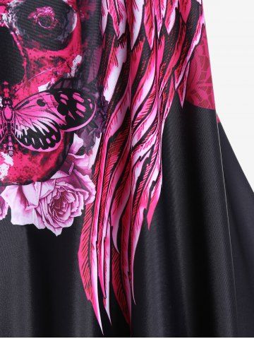 Plus Size Skull Rose Wing Print Cinched Boyshorts Tankini Swimsuit