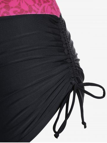 Plus Size Skull Rose Wing Print Cinched Boyshorts Tankini Swimsuit