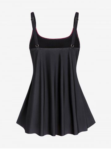 Plus Size Skull Rose Wing Print Cinched Boyshorts Tankini Swimsuit