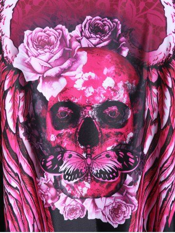 Plus Size Skull Rose Wing Print Cinched Boyshorts Tankini Swimsuit
