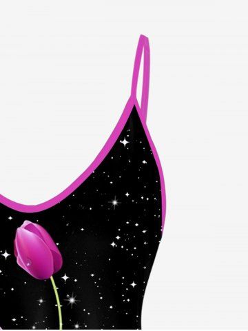 Plus Size Valentines 3D Sparkles Rose Printed Tank Top (Adjustable Straps)