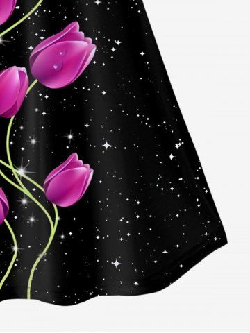 Plus Size Valentines 3D Sparkles Rose Printed Tank Top (Adjustable Straps)