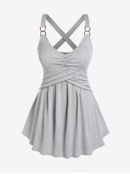 Plus Size Ruched Crossover Ribbed Knitted Tank Top -  