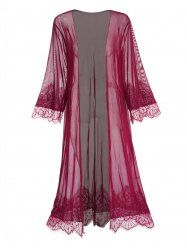 See Thru Lace Panel Full Sleeve Longline Lingerie Dress -  