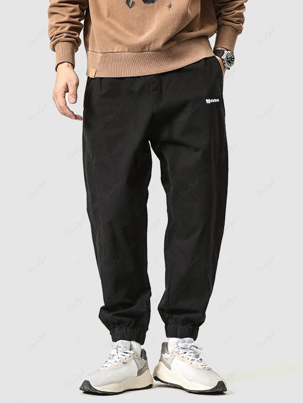Trendy Streetwear Letter Note Patched Drawstring Beam Feet Pants  