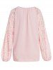 See Thru Lace Panel Plain Color Keyhole Long Sleeve Blouse -  