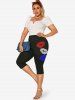 Plus Size Lips Print Capri Leggings -  