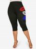 Plus Size Lips Print Capri Leggings -  