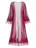 See Thru Lace Panel Full Sleeve Longline Lingerie Dress -  