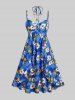 Robe Mi-Longue Fleurie Plongeante de Grande Taille et Haut Court à Volants - Bleu 2X | US 18-20