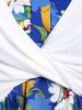 Robe Mi-Longue Fleurie Plongeante de Grande Taille et Haut Court à Volants - Bleu 2X | US 18-20