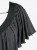 Mini Robe Moulante Plissée à Chaîne de Grande Taille à Manches Bouffantes - Noir 1X | US 14-16