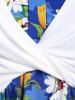 Plus Size Twist Plunging Crop Top and Halter Flounce Knot Floral Midi Dress -  