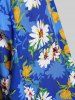 Plus Size Twist Plunging Crop Top and Halter Flounce Knot Floral Midi Dress -  