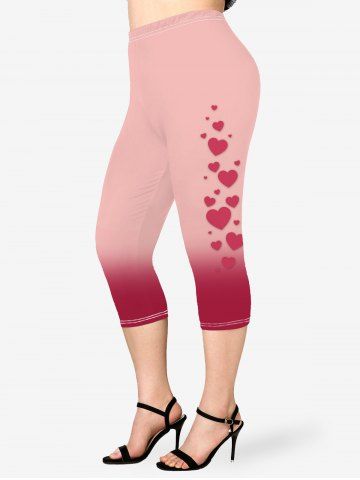 Plus Size Valentines Heart Printed Ombre Capri Leggings - LIGHT PINK - L | US 12