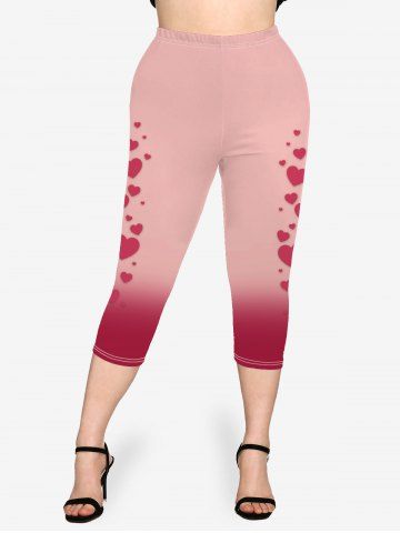 Plus Size Valentines Heart Printed Ombre Capri Leggings