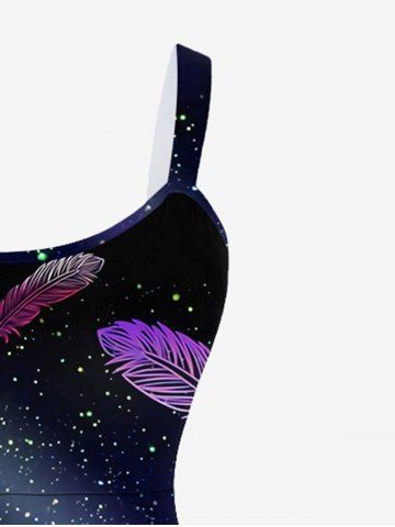 Plus Size Feather Galaxy Printed Backless Sleeveless A Line Dress