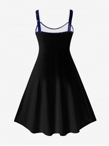 Plus Size Feather Galaxy Printed Backless Sleeveless A Line Dress