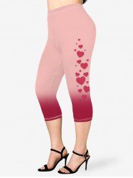 Plus Size Valentines Heart Printed Ombre Capri Leggings -  