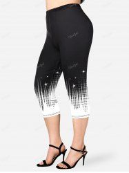 Plus Siz 3D Sparkles Pinstripes Printed Capri Leggings -  