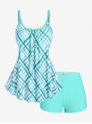 Maillot de Bain Tankini à Carreaux Grande-Taille - Bleu clair L | US 12