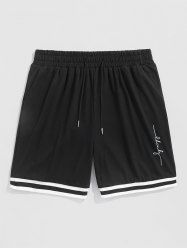 Letter Graphic Printed Striped Panel Sweat Shorts -  