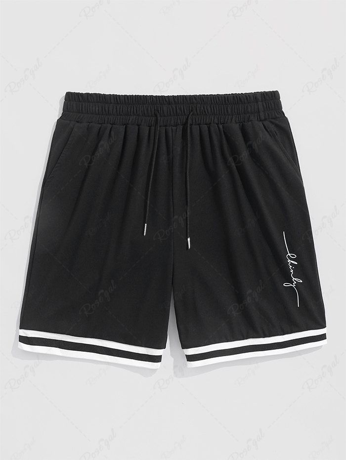 Cheap Letter Graphic Printed Striped Panel Sweat Shorts  