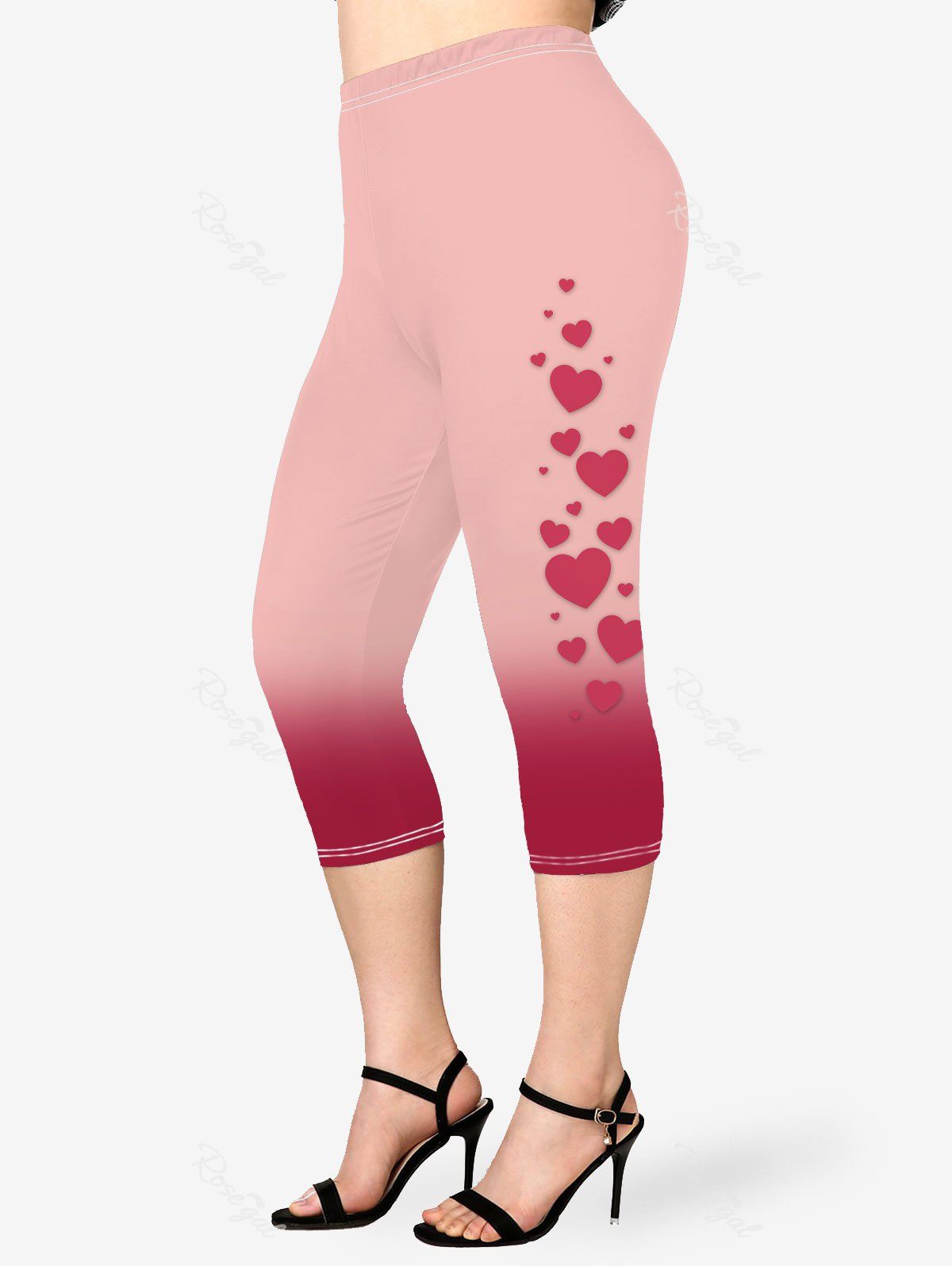 Hot Plus Size Valentines Heart Printed Ombre Capri Leggings  